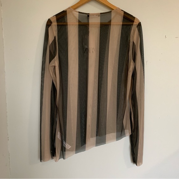 ZARA STRIPED ASYMMETRICAL BLACK AND BEIGE MESH TOP NWT - Picture 8 of 9